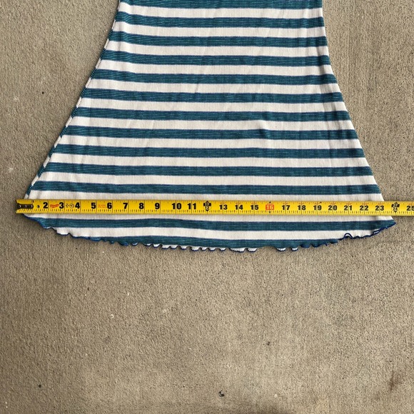 VTG Y2k Striped T Shirt Dress Short Sleeve Lettuce Hem Teal White Medium - Picture 4 of 5
